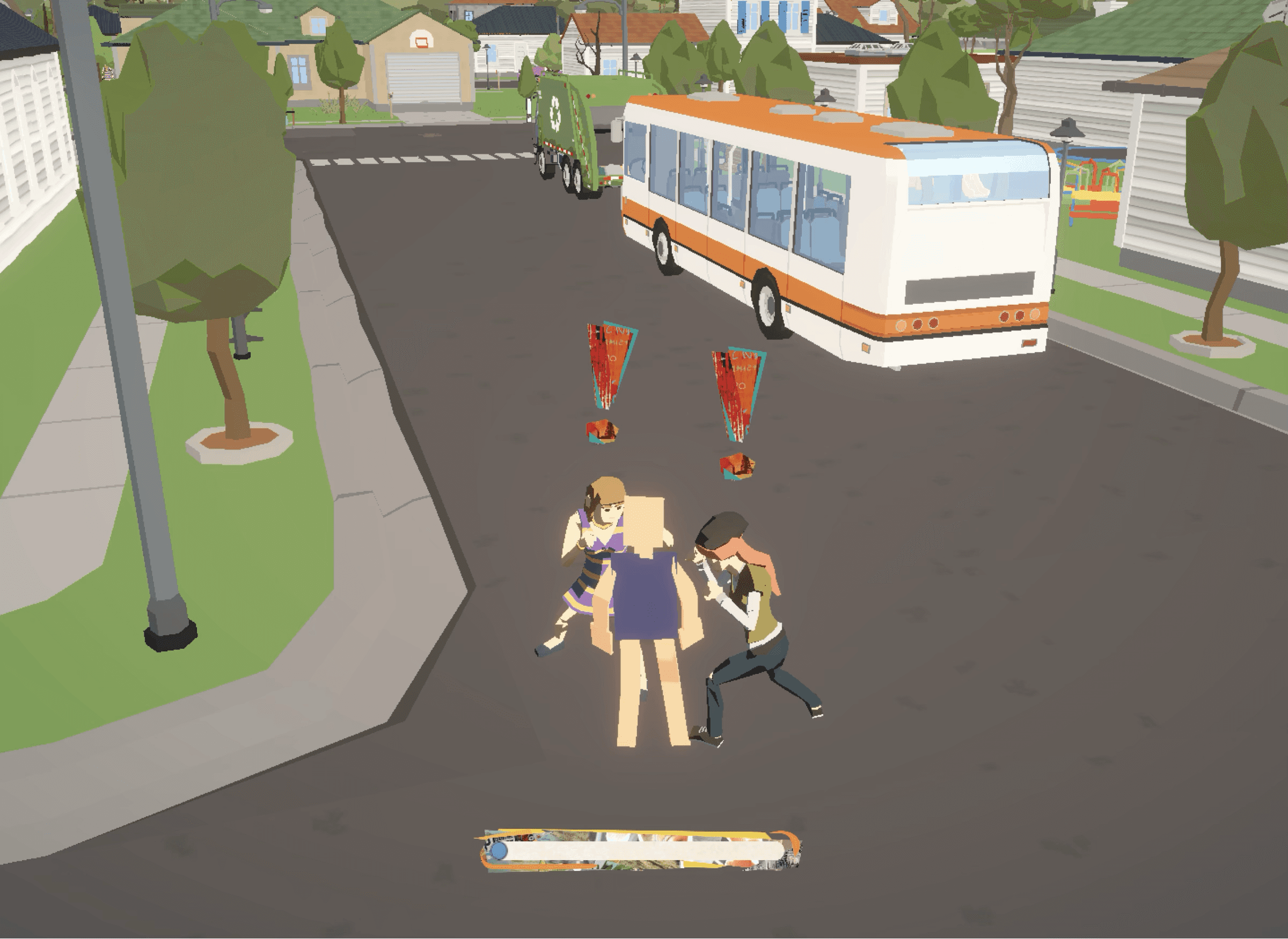 PolyGone protagonist stealing polygons while an NPC attacks